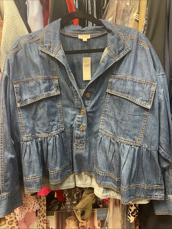 Pilcro Jackets & Blazers - Anthropologie Pilcro Blue Denim Peplum Button-Up Jacket